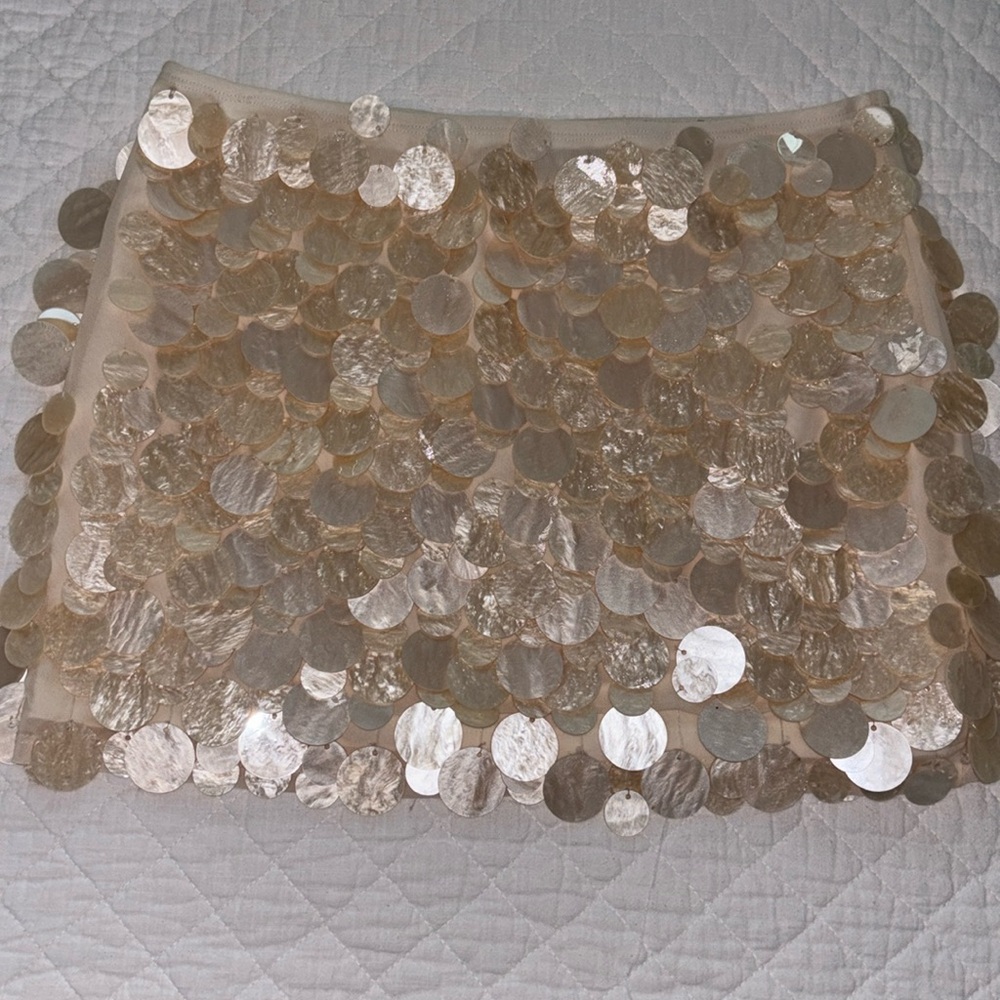 White Fox Boutique Cream Sequin Mini Skirt